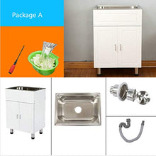 Kitchen Sinks Mobile per lavabo in Acciaio Inox, Mobile per lavabo da Terra Bianco con 2 Ante battenti e lavabo Rettangolare, lavabo Singolo/Doppio