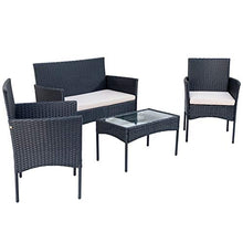SUFUBAI - Set di mobili da balcone, 4 pezzi, set di mobili da giardino in rattan, sedia in vimini, per cortile, portico, giardino, piscina, balcone