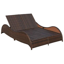 vidaXL Lettino in Polirattan Sdraio Doppio con Parasole Marrone Giardino Patio