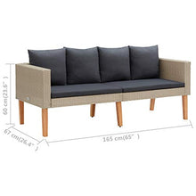 Tidyard Divano da Giardino a 2 Posti con Cuscini in Polyrattan Beige