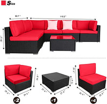 MengFeiNi Set di Mobili per Esterni da 7 Pezzi in Patio in PE in PE in Rattan con 2 Cuscini E Tavolo da tè (Rosso)