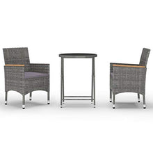 FAMIROSA Set Bistrot Giardino 3 pz Polyrattan e Vetro Temperato Grigio-8385