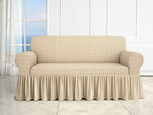 il dolce stile della tua casa Copridivano Universale Voila' irge 2 3 4 Posti Elasticizzato con Volant gonnella (Beige, 3 posti) - Arredi Casa