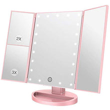YXZQ Specchio per Il Trucco, ingrandimento 2X / 3X Specchio per Trucco Specchio per Tavolo da Trucco Triplo con Specchio a 21 luci a LED Interruttore a sensore tattile, Oro Rosa