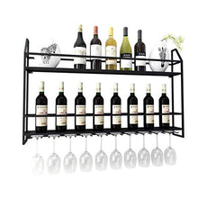 FFYN Portabottiglie da Vino in Ferro e Vetro a Parete in Metallo, Decorazioni da Parete per Ripiani a 2 Livelli - Nero
