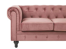 Beliani Divano a 3 Posti in Velluto Rosa Gambe Nere Moderno Chesterfield