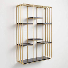Semplicità Elegante Scaffale a Muro Scaffalature Sospese Scaffali Rettangolari in Ferro Battuto Libreria in Legno per Camera da Letto Grata, 4 Strati, HJJ, Oro, 60x16.5x90cm