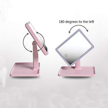 LFK LED con luci prima e dopo 360 gradi rotante specchio specchio da tavolo riempimento luce specchio multifunzione storage Vanity specchio USB ricarica tre toni rosa chiaro