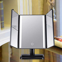 Specchio cosmetico a LED, specchio da trucco illuminato a tre ante, touch screen e specchio con ingrandimento 3X / 2X / 1X, specchio per il trucco da tavolo con due modalità di alimentazione, specchi