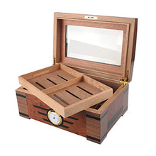 QKa Handmade Cigar Humidor, Cedar Cigar Desktop Box con Umidificatore E Igrometro, Piano in Vetro per 25 Cigars (20-25 Cigars),01