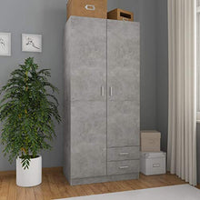 Ausla Armadio guardaroba con 2 ante e 2 cassetti, 80 x 52 x 180 cm, armadio camera da letto in truciolato grigio cemento