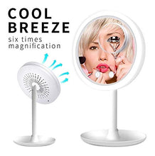 Specchio per Il Trucco Luce Dimmable Trucco Specchi 5X LED Specchio da Toilette Multifunzionale 3-in-1 con Ventilatore Nakeup Specchio
