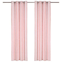 vidaXL 2X Tende con Anelli Classici Eleganti Moderne Tendaggi per la Casa Rivestimento Finestre Privacy in Metallo Cotone 140x225cm Rosa a Strisce