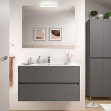 Yellowshop - Mobile Mobiletto da Bagno Sospeso in Legno Cm 100 Completo di Specchiera Lampada LED E Lavabo in Porcellana Arredo Modello Noja 1000