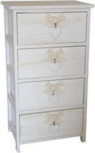 King Home C656114 Cassettiera 4 Cassetti con Cuore Washed in Legno di Paulownia, Bianco