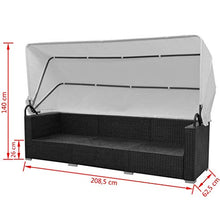 SKM Set Divani da Giardino 7 pz con Tettoia in Polyrattan Nero