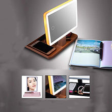 LFK LED con luci prima e dopo 360 gradi rotante specchio specchio da tavolo riempimento luce specchio multifunzione storage Vanity specchio USB ricarica tre toni rosa chiaro