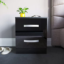Marchio Amazon - Movian Lucido 2 Cassetti Comodino, Nero, 47 x 40 x 36 cm