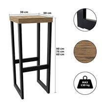 Magnetic Mobel Sgabelli Alti Bar Vintage Cucina Moderni in Ferro Industriali Design Impilabili Sgabello Alto da Bar Nero Quercia, 75 cm