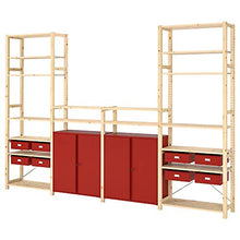 IVAR scaffalatura con armadi/cassetti 344x30x226 cm pino/rosso