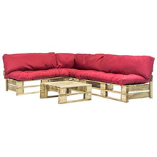 Festnight Set Divani da Giardino | Set di Mobili da Giardino | Set Divano Esterno 4 pz Pallet Cuscini Rossi in Legno FSC