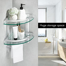 Umi. Essentials Bathroom Glass Corner Shelf with Towel Bar 2-Tier Wall Mounted Extra Thick Tempered Glass Aluminum Silver Sand Sprayed, A4123B