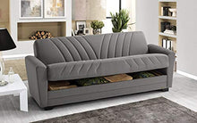 Divano 3 posti in tessuto lavabile grigio - 220 x 88 x 83h cm, vano contenitore, trasformabile in letto una piazza e mezza