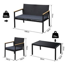 Outsunny Set 4 Pezzi Salotto da Esterni con 2 Sedie, Divano e Tavolino | Mobili da Giardino in Rattan e Acciaio Nero - Arredi Casa