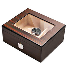 Umidificatore Humidor Cigar Box - Humidor da Tavolo in Legno di Cedro con Divisore in Cedro E Igrometro in Vetro Ad Anello in Ottone, Contiene da 25 A 50 Sigari,Marrone