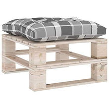 vidaXL Pouf da Giardino Pallet Cuscino a Quadri Grigio Legno di Pino