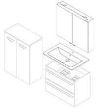 Fackelmann, set di mobili da bagno, 4 pezzi, con lavabo sospeso da 80 cm e armadietto a specchio a LED, colore marrone chiaro