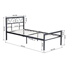 Letto in Metallo Rete a Doghe Moderna con Letto Singolo a Doghe in Legno con Testiera per Camera da Letto Nera