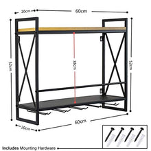 Portabottiglie da Parete in Ferro Battuto, Metallo Holder Portabicchieri da Appendere Portabottiglie con Portabicchieri， Scaffale in Legno