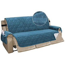 Torlia Fodera per Divano Reclinabile in Velluto,Copripoltrona Copri Poltrona Relax Copridivano,Resistente allo Scivolamento con Cinghie Elastiche Fodera per Divano-blu pavone_3 posti
