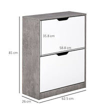 homcom Mobile Scarpiera Salvaspazio a 2 Ante per 8 Paia di Scarpe, Arredamento Moderno Grigio e Bianco, 62.5x26x81cm