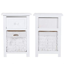 Dsrgwe Comodini 2pcs / Set Leabel Comodino da Comodino Stand Notturno con Cassetto E Cestino del Cestino Bianco