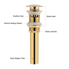 Fdit Pop Up di scarico stopper bacino scolapiatti con troppopieno per lavabo bagno rubinetto nave Golden