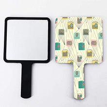 Specchio a mano, radio transistor moderne e atomico quadrato palmare specchio con manico per trucco, casa, salone di viaggio, 9 x 16 cm