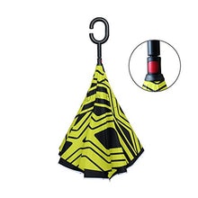 LENNEL Doppio Strato Antivento Design A Forma di C Manico Geometrico Modello Reverse Pieghevole Inverti Ombrelli con Strisce Riflettenti Sicurezza Notturna