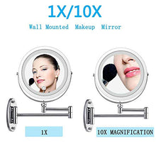 Specchio cosmetico con Illuminazione LED e ingrandimento 1/10, Batteria Touchscreen/USB in Cristallo, Acciaio Inossidabile e Ottone per bagni, studi Cosmetici, Spa e Hotel