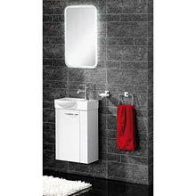 FACKELMANN Sceno - Set di mobili da bagno per gli ospiti, 3 pezzi, 45 cm, lavabo in ceramica e specchio da bagno a LED