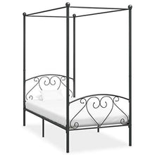 Tidyard Letto a Baldacchino Grigio in Metallo 120x200 cm,Letto a Soppalco,per Camera da Letto, Camera degli Ospiti, Dormitorio