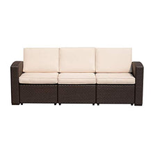 miozzi Divano da Esterno a 3 Posti in Rattan Sintetico con Cuscini Marrone 199x71x75 cm