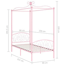 vidaXL Letto a Baldacchino Rosa in Metallo 90x200 cm