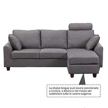homcom Divano a 3 Posti con Poggiapiedi e Cuscini in Tessuto di Lino Grigio Scuro, 194 x 80 x 86cm