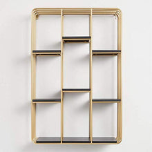 Semplicità Elegante Scaffale a Muro Scaffalature Sospese Scaffali Rettangolari in Ferro Battuto Libreria in Legno per Camera da Letto Grata, 4 Strati, HJJ, Oro, 60x16.5x90cm