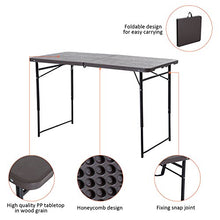 Outsunny Tavolo Campeggio Pieghevole, Portatile con Altezza Regolabile, Effetto Legno, 122x61x53/71,5cm Nero e Marrone