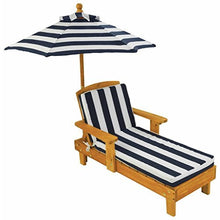 KidKraft 00105 Sedia a sdraio in legno con ombrellone per bambini, mobili per giardino e per esterno, Blu Navy