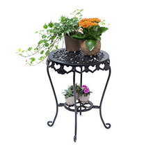 Relaxdays 10020115_59 Tavolino in Ghisa con Decorazione a Fiori, Rotondo, con 2 Ripiani, Nero, 40x40x51 cm