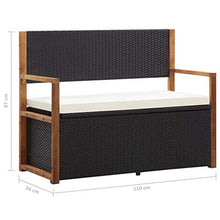 Goliraya Cassapanca da Giardino per Esterno 2 Posti in Polyrattan e Legno di Acacia con Braccioli e Schienale,Panca con Contenitore da Giardino per Esterno con 2 Posti in Rattan e Legno 110x56x87 cm